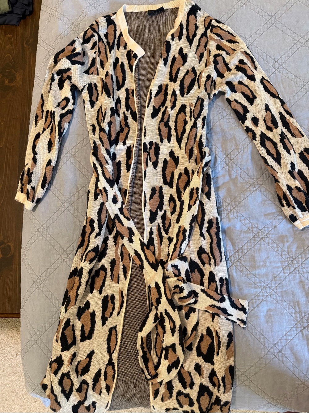 Vici Leopard Print Longline Cardigan - Cream & Brown